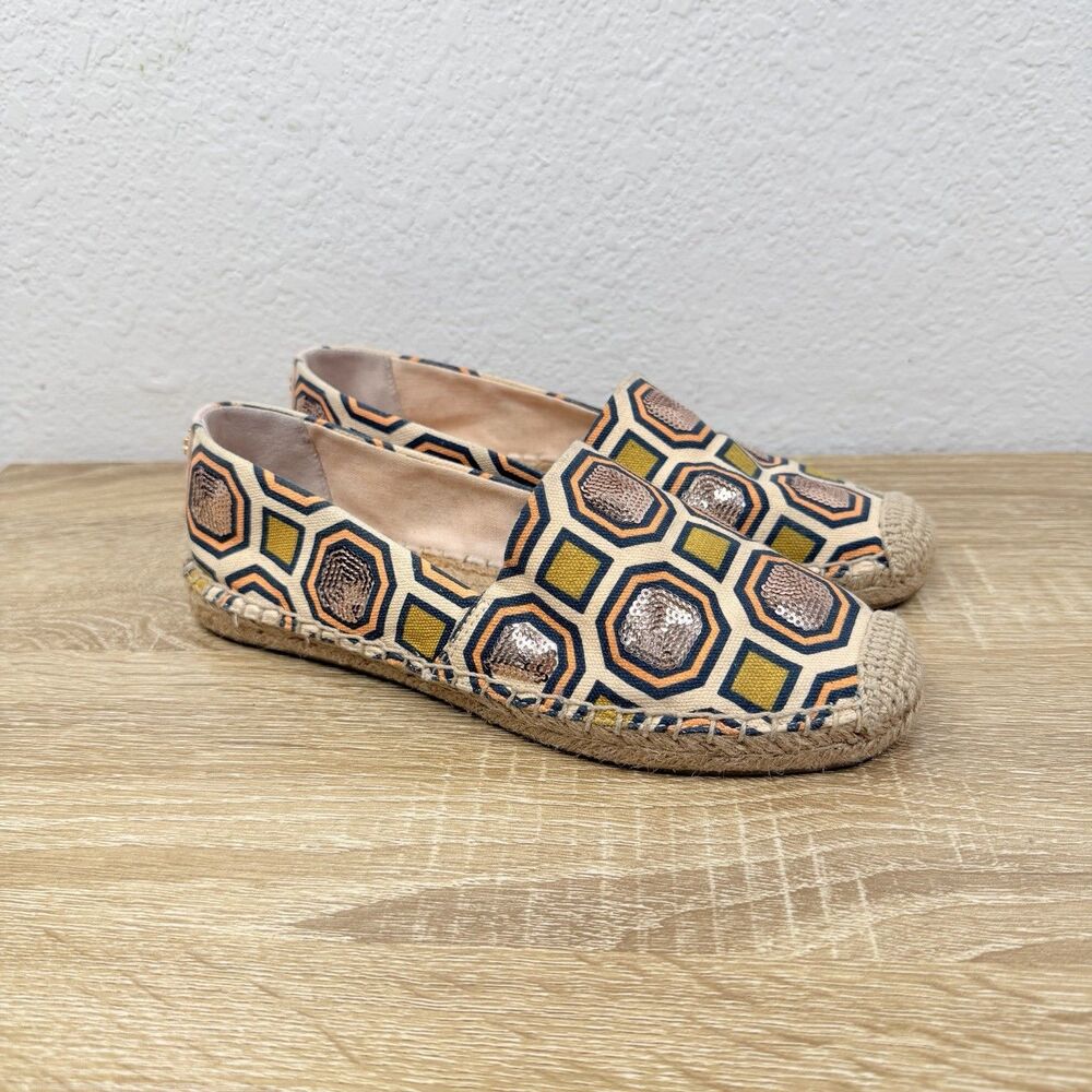 Tory Burch Cecily Embellished Espadrille Size 6.5 M Slip On Flats Gold Sequins
